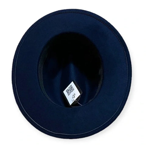 Navy Blue Fabulous Tall Dented Crown Fedora Stiff Brim Black Band -One Size - Wild Time Fashion
