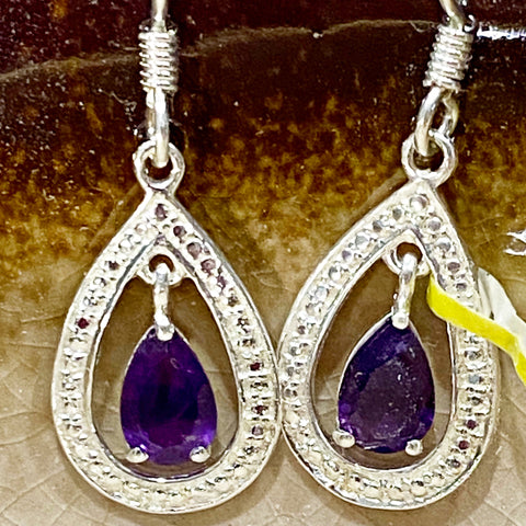 Women’s Earrings Purple amethyst hanging Sterling silver earrings 