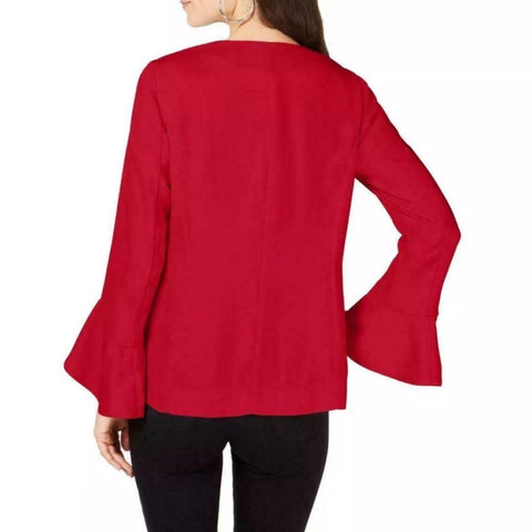 Women’s Bold Red Blazer Flirty Frilly Sleeves Jacket - Wild Time Fashion 