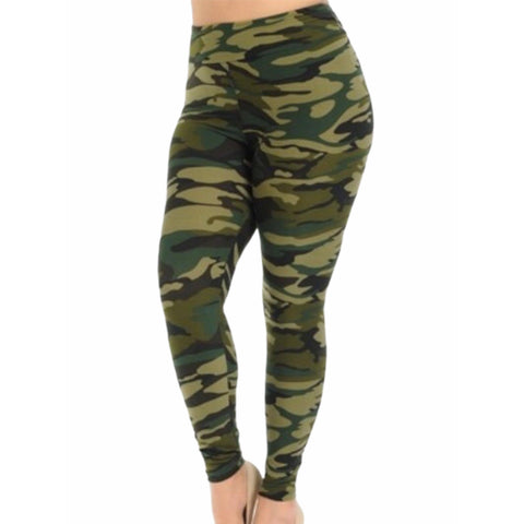 Embrace Everyday Comfort with Women's Plus Size High Waist Green Camo Leggings - Wild Time Fashion