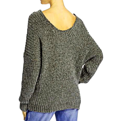 V Neckline Sage Green Chenille Sweater