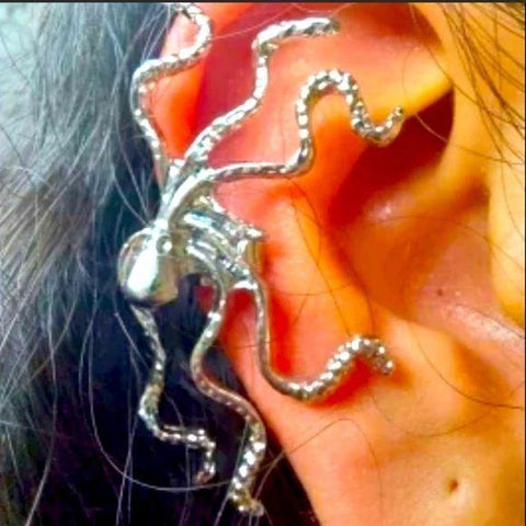 Silver Kraken Tentacle Octopus Ear Cuff, Earrings - One Size - Wild Time Fashion