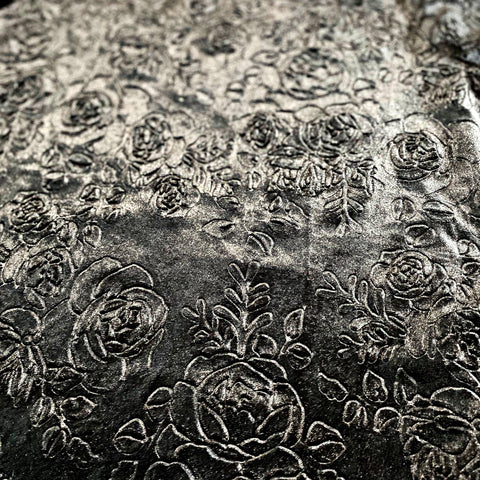Short Sleeve Black Crushed Velvet Floral Print Shirt