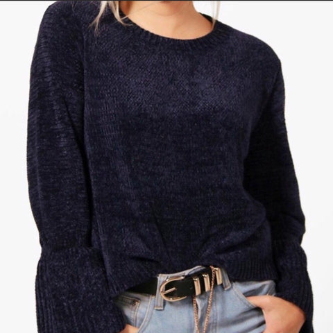 Chenille Bell Sleeve Sweater - Wild Time Fashion