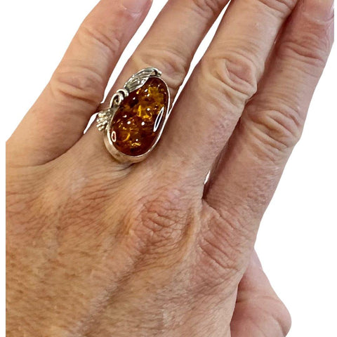Women's  Statement Amber Grapevine floral designed Sterling Silver Ring Size 7 -Wild Time Fashion