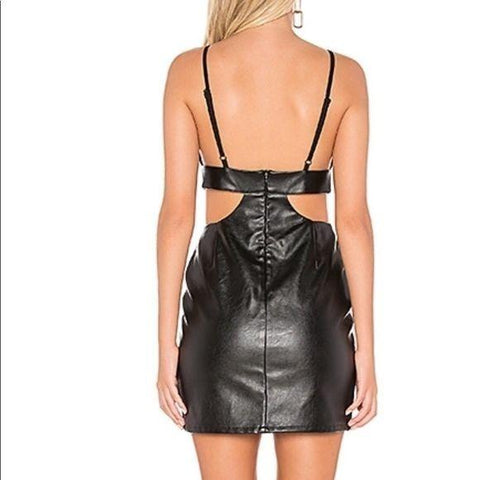 Black Leather Mini Dress Side Cut Outs Straps Halter Dress By The Way