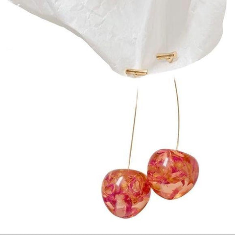 Gold Stem Cherry Hanging Earrings - Wild Time Fashion