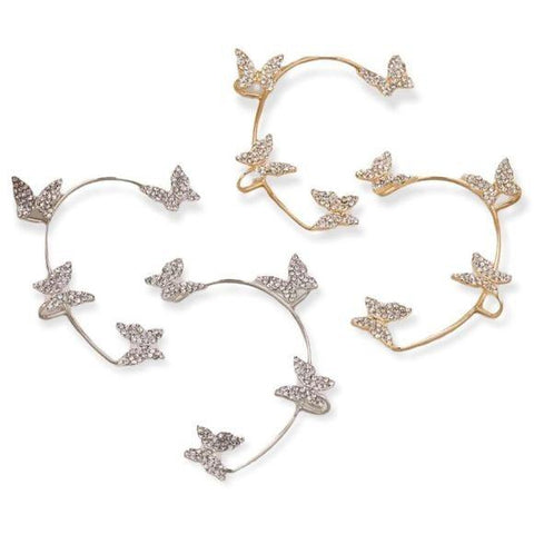 Gold Crystal Butterfly Ear Cuff Crawler Fairycore Ear Cuffs Set - Wild Time Fashion 