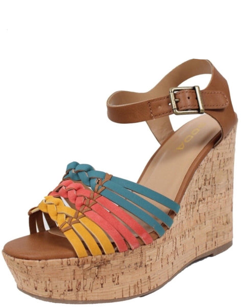 Braided Colorful Cork Wedge Sandals