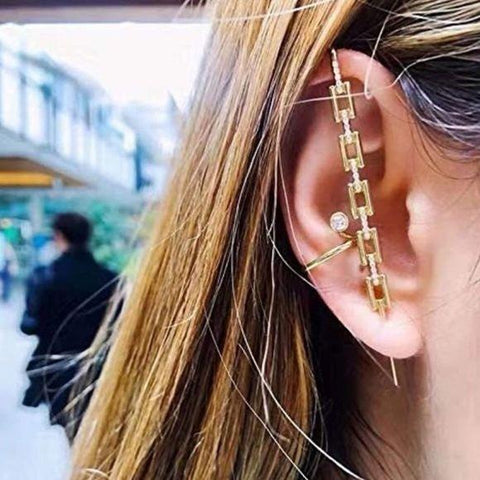 Exquisite Gold Chain Ear Pin Hook Ear Cuff Earrings - Wild Time Fashion 