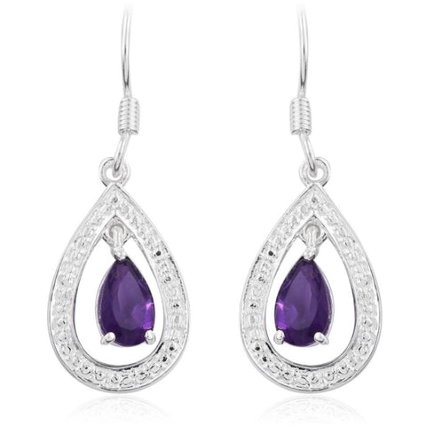 Purple amethyst earrings sterling silver hanging 