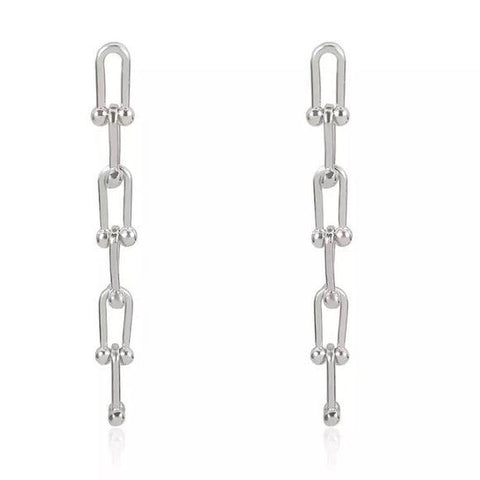 Silver U Link Dangle Earrings