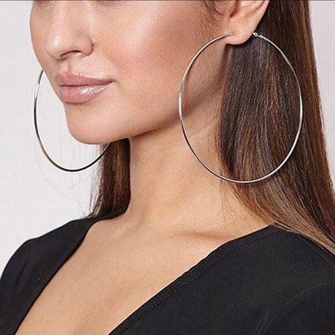 Silver tube hoop earrings with jumbo diameter, bold Y2K-inspired statement jewelry