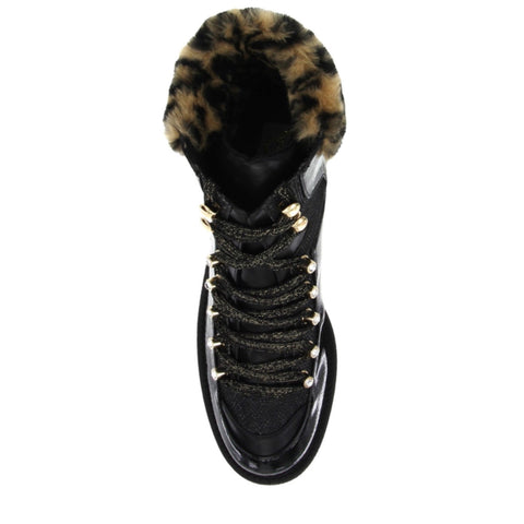 Juicy couture fall fashion booties size 9 black faux leather faux animal print fur lace up 