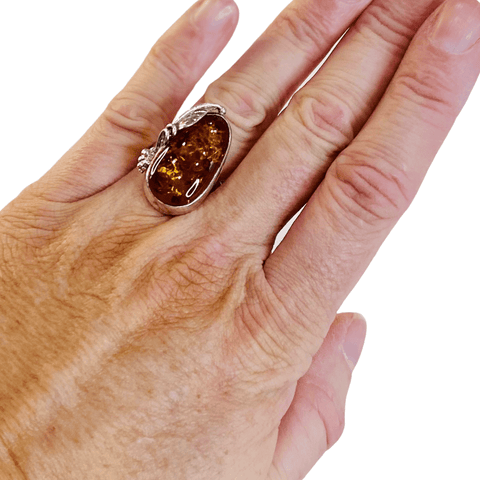 Women's  Statement Amber Grapevine floral designed Sterling Silver Ring Size 7 -Wild Time Fashion