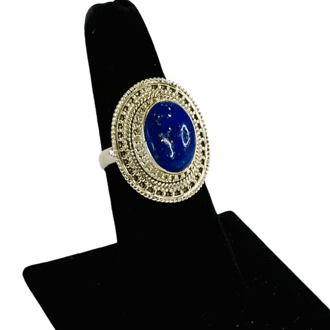Sterling Silver Lapis Lazuli Basket Weave Ring
