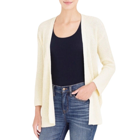 Ivory Open Front Rib Knit Cardigan Sweater Size Small by J. Crew 