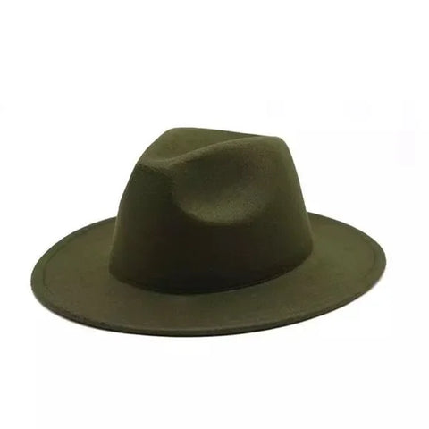 Olive Green Tall Dented Crown Stiff Brim Fedora Hats -Hat Size 7 3/8 -Unisex  Hats-Wild Time Fashion