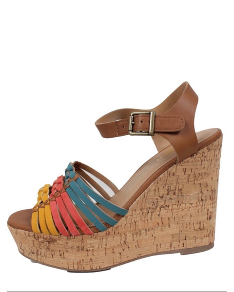 Braided Colorful Cork Wedge Sandals