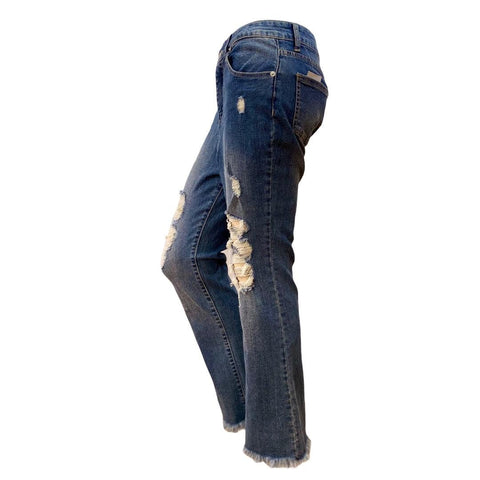 Women's High Rise Distressed Denim Flared Ankle Jeans 30x26 - Wild Time Fashion 