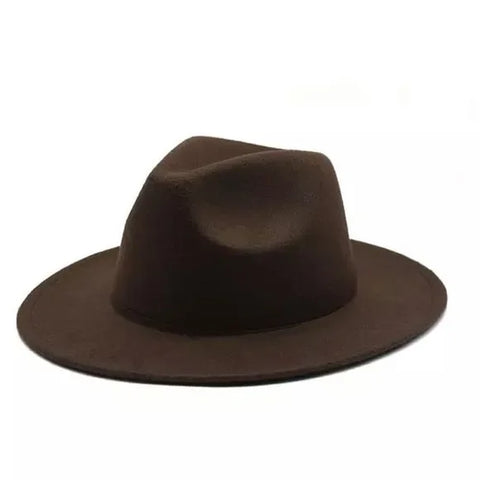 Brown  Tall Dented Crown Stiff Brim Fedora Hats -Hat Size 7 3/8 -Unisex  Hats-Wild Time Fashion