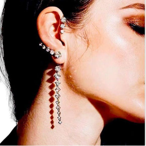Women's Glittery Ear Crawler Dangling Glam Statement Earring -One Size-  Wild Time Fashion