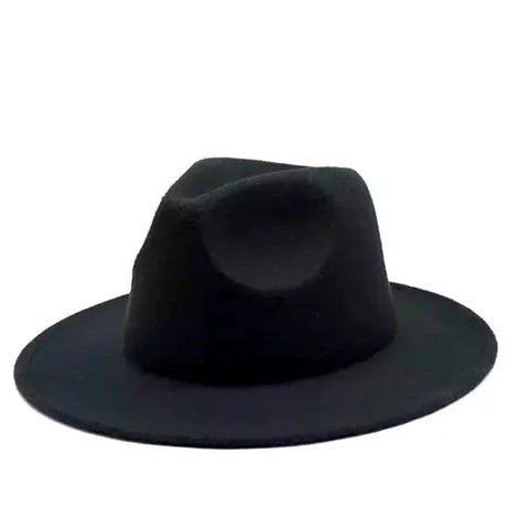 Black Tall Dented Crown Stiff Brim Fedora Hats -Hat Size 7 3/8 -Unisex  Hats-Wild Time Fashion