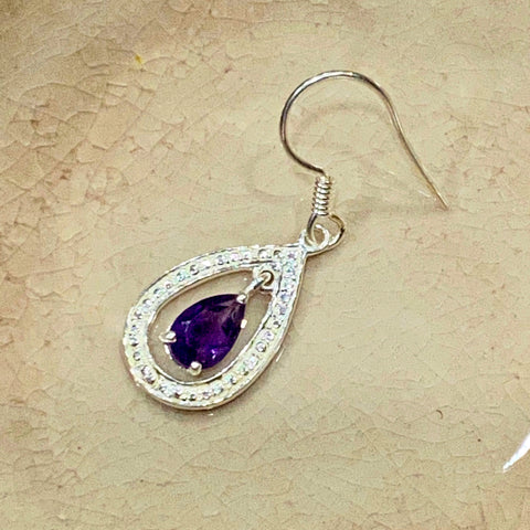 Sterling silver earrings purple amethyst amethyst natural birth stone 