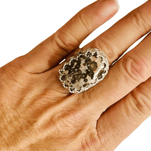 Women’s Handcrafted Ocean Jasper Sterling Silver Large Statement Ring Size 7.5 -Wild Time Fashion 