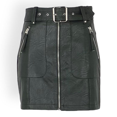 Women's Silver Zipper-Adorned Moto Mini Skirt