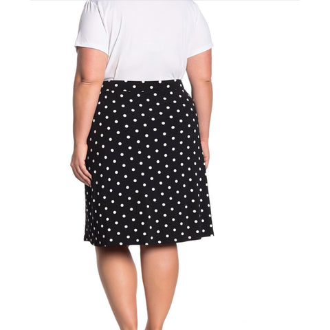 Black White Polka Dots A-Line Plus Size Knee Length Skirts 2X - Wild Time Fashion