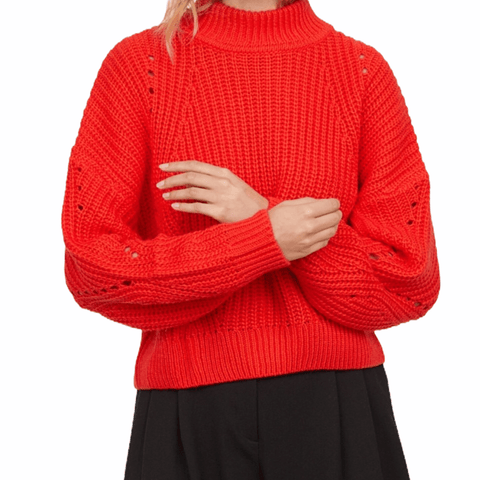 Red Mock Collar Wide Sleeve Sweater