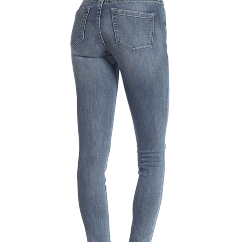 Mid Rise Distressed Knee Skinny Jeans