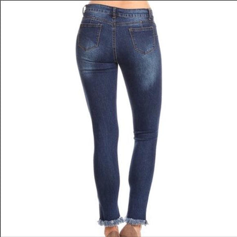 Mid Rise Distressed Skinny Ankle Jeans