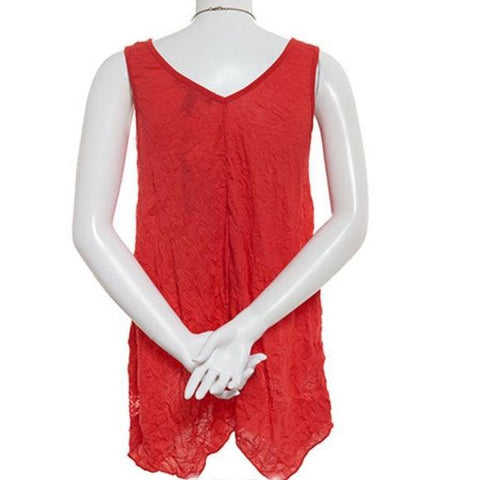 Red Lace Trim Asymmetrical Lace Trim Tunic Tank Top