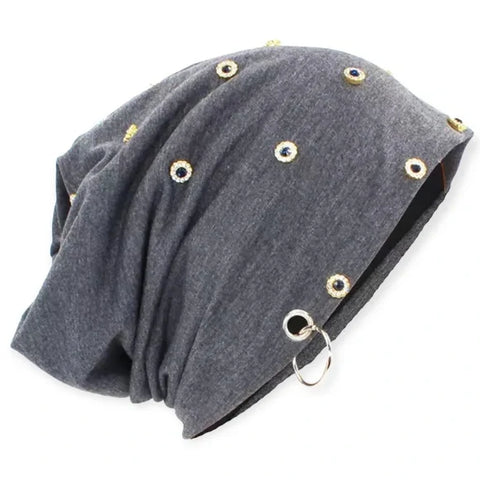 Studded O Ring Fleece Lined Beanie Caps - Wild Time Fashion