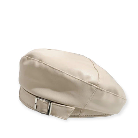 Sandstone Leather Silver Buckle Strap Beret - Wild Time Fashion