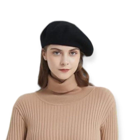 Black Classic Wool Beret Solid Colored Hats