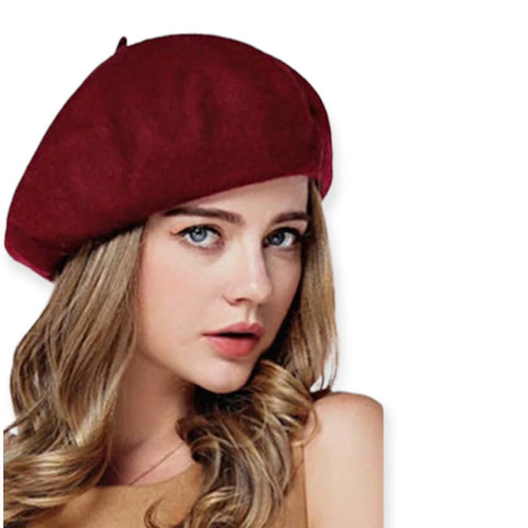 Rich Red Classic French Wool Beret Solid Colored Hats - OSFM - Wild Time Fashion
