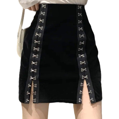 Contemporary Elegance High Waisted Black Bodycon Velour Hook and Eye Mini Skirt - Medium - Wild Time Fashion