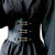 Women's Black Corset Belt Gold Buckles Studded Design Adjustable Statement Belt