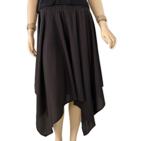 Women's Black Asymmetrical Below Knee Midi Skirt - Small to Large - Wild Time Fashion