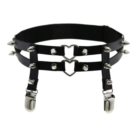 Silver Spiked Hearted Thigh Straps Garters - Wild Time Fashion
