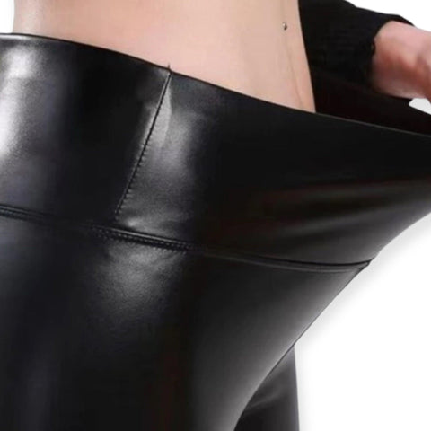 High Waisted Leather Fleece Lined Leggings