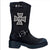 Black Leather Beaded Cross Buckle Straps Tall Moto Combat Boots 