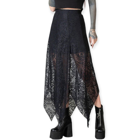 Killstar Black Lunar Lace Asymmetrical Maxi Skirt