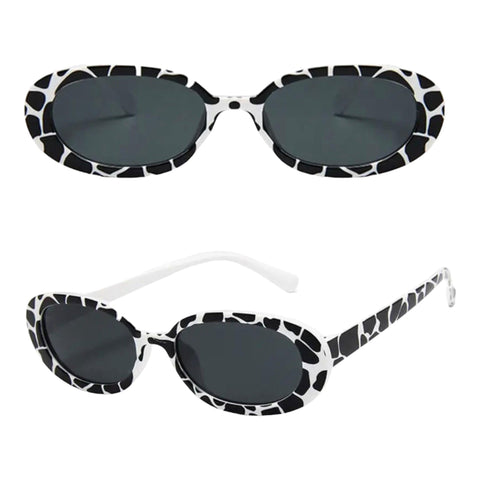 Women's White Black Sunglasses With Black Lens Oval Sunglasses Shades - Wild Time Fashion