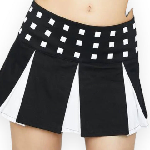 Studded Black & White Wide Pleated Skirt