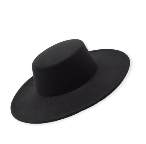 Sleek Black Extra Wide Brim Fedora Hat - Wild Time Fashion
