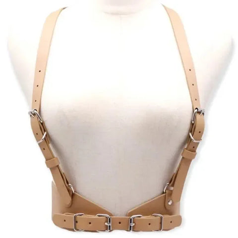 Body Harness Tan Leather Adjustable Suspenders Chest Harness Belt Ultimate Tan Adjustable Leather Body Harness Belt - S/M -Wild Time Fashion